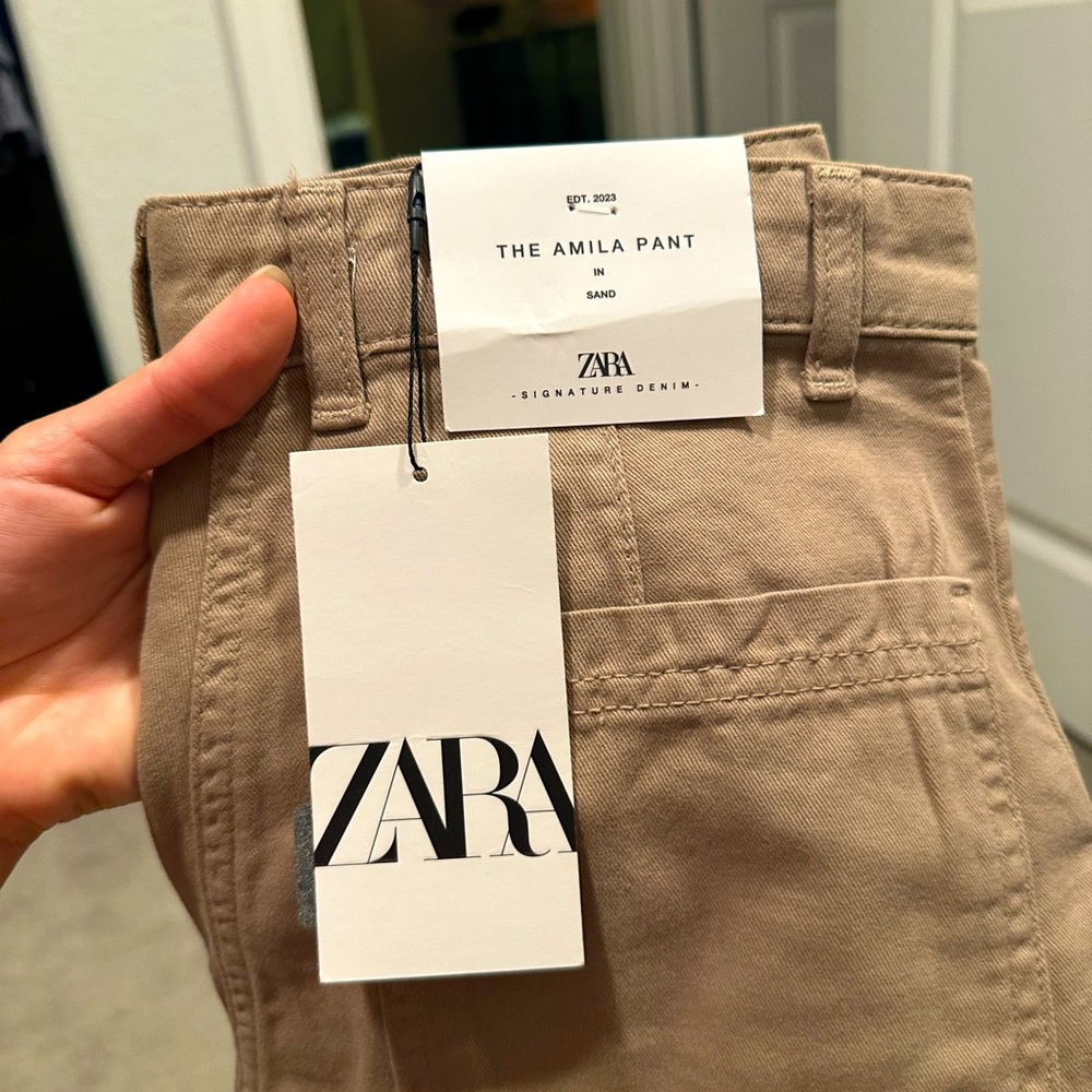 ZARA cotton Amelia pants in taupe size: 2